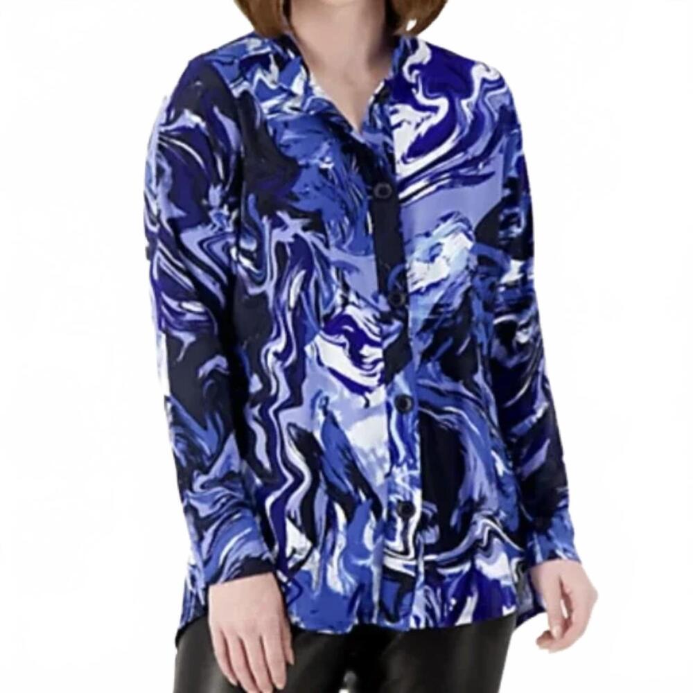 NEW RENEEC. regular global illusions como jersey shirt in blue monday